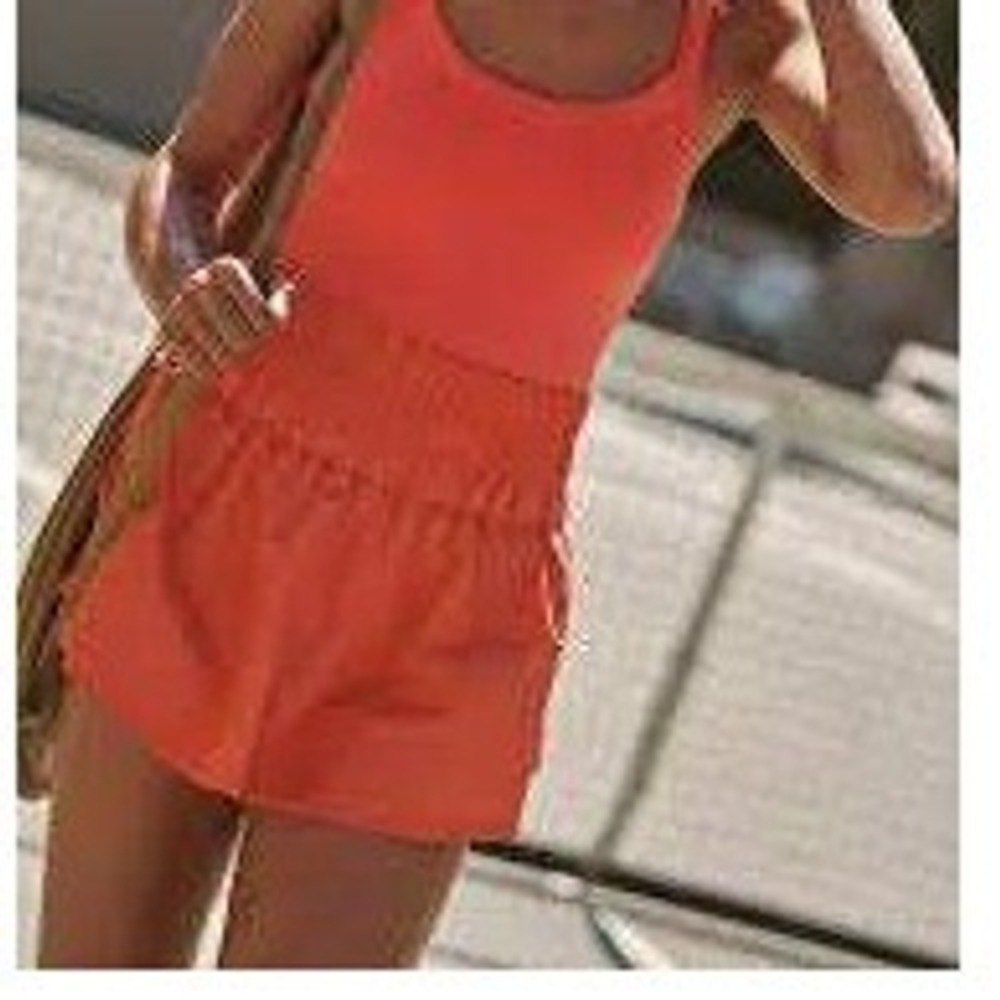Free People Movement The Way Home Shorts Coral Orange High Waist Smocked XS